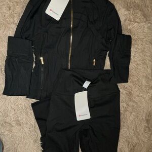 lululemon athletica Black Jacket and High-Waist Leggings Set with Gold Zippers